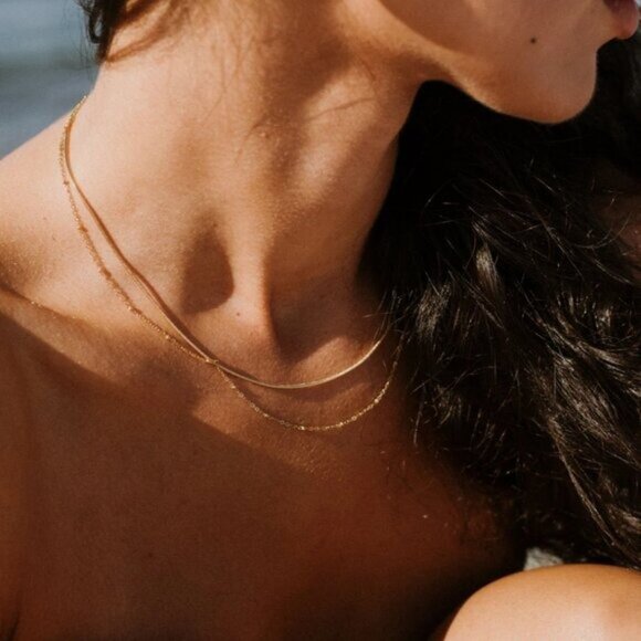 BEAUTIFUL DOUBLE Layer Gold Chain Necklace Non-tarnish Waterproof snake Chain - Picture 1 of 13